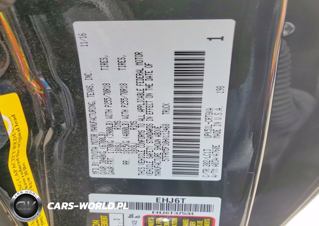 2017 Toyota Tundra Sr VIN:5TFRM5F10HX112468 - 12