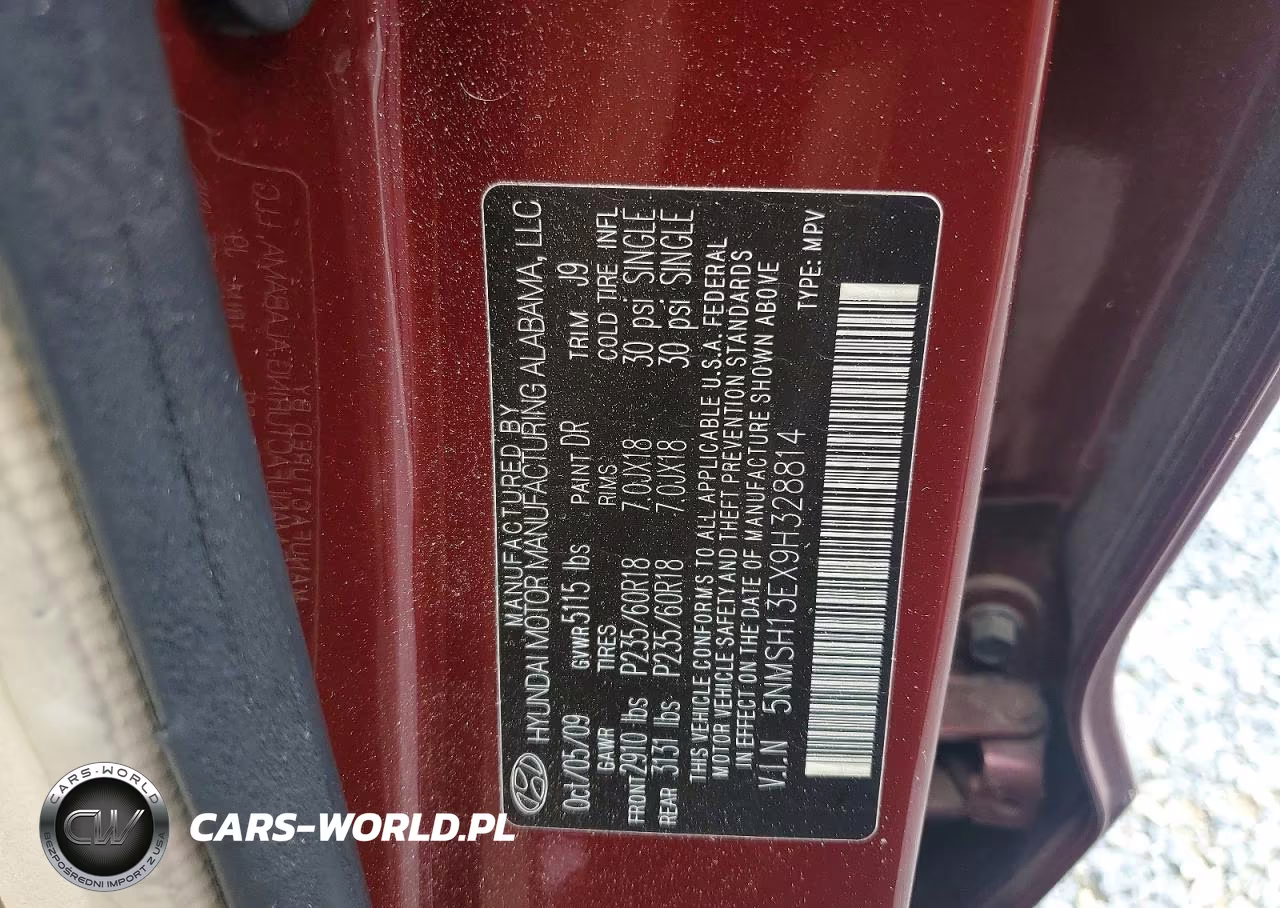 2009 Hyundai Santa Fe Se VIN:5NMSH13EX9H328814 - 13
