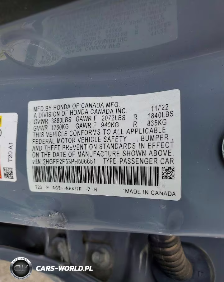 2023 Honda Civic Sport VIN:2HGFE2F53PH506651 - 12