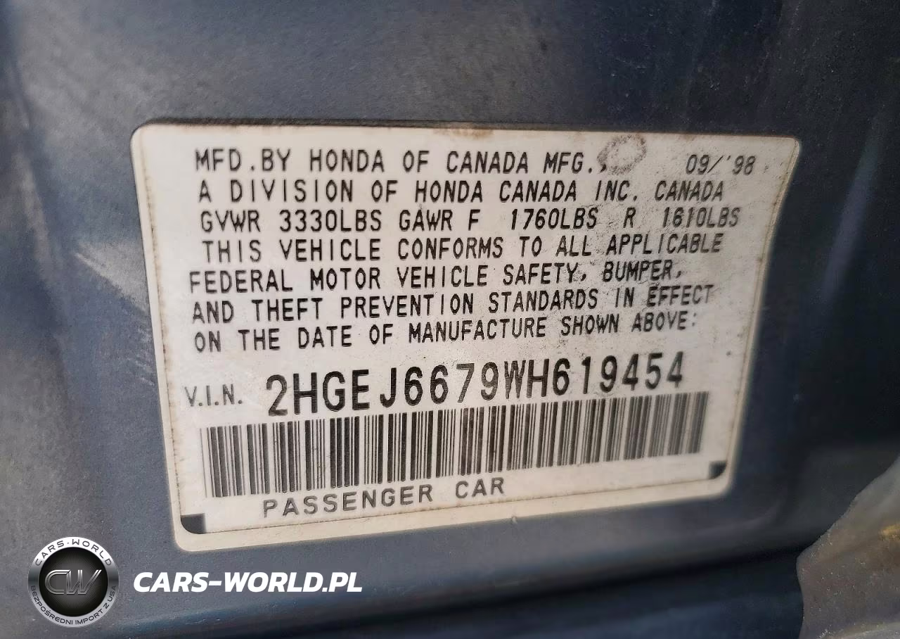 1998 Honda Civic Lx VIN:2HGEJ6679WH619454 - 12