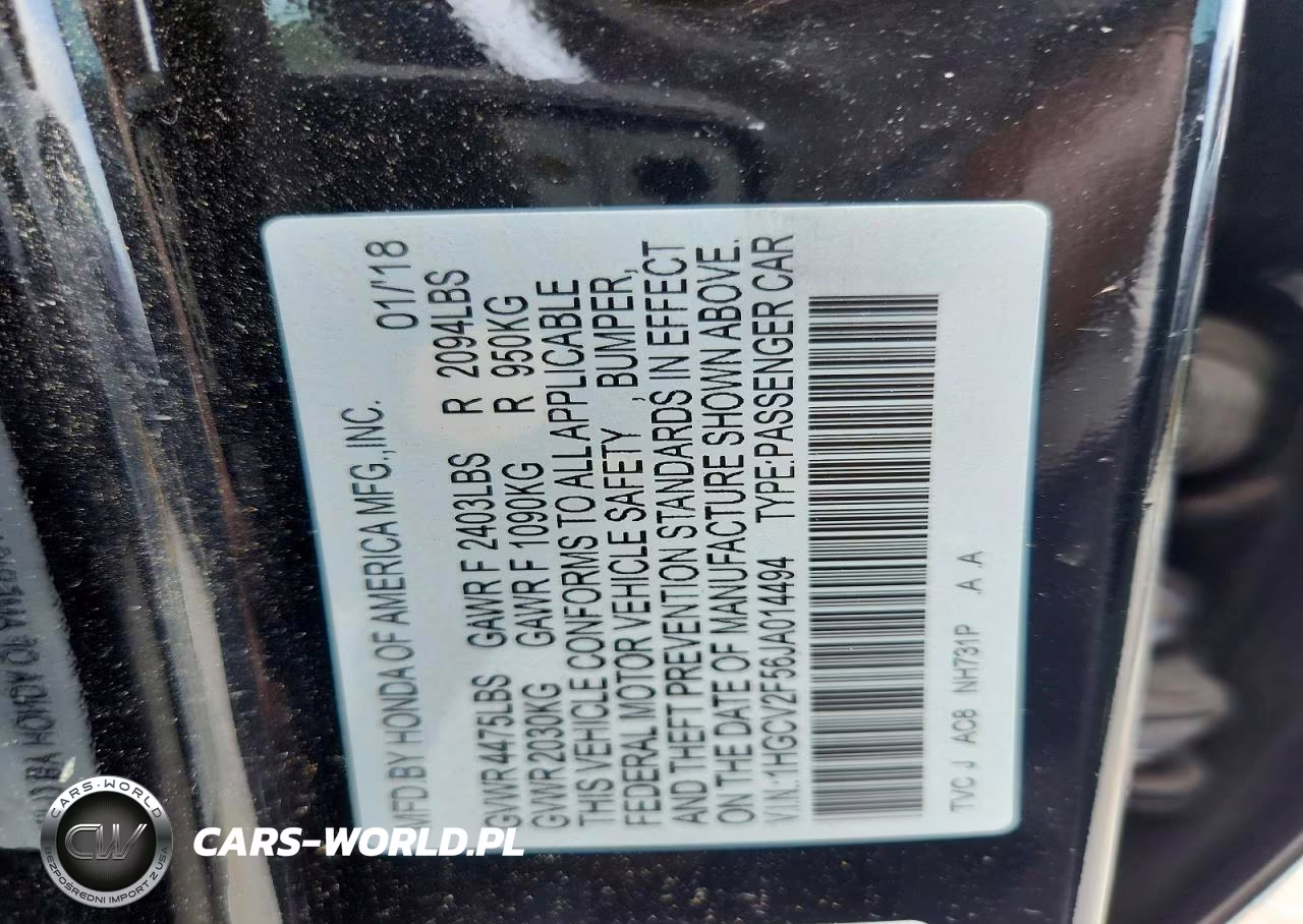 2018 Honda Accord Exl VIN:1HGCV2F56JA014494 - 12