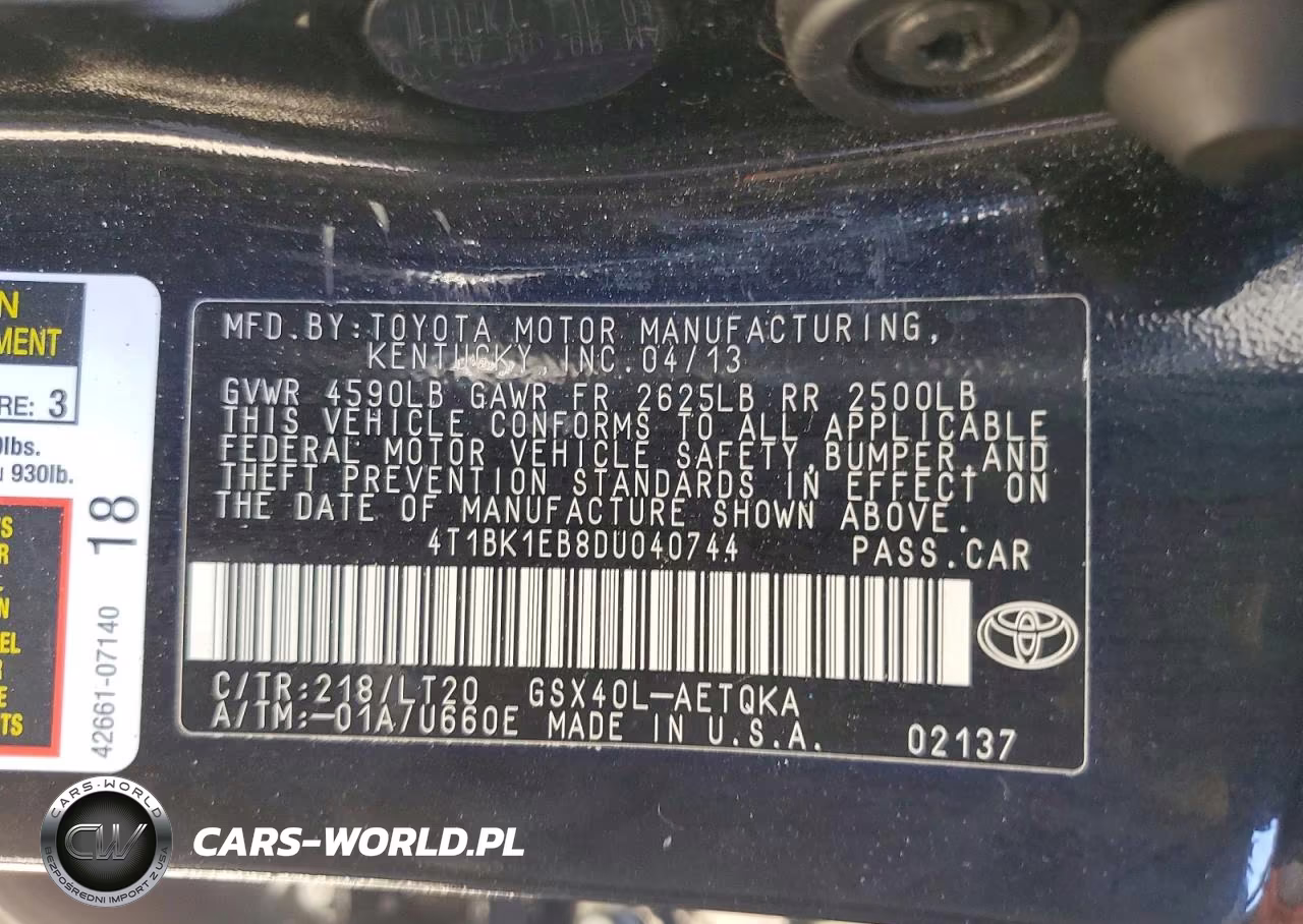 2013 Toyota Avalon Xle Touring VIN:4T1BK1EB8DU040744 - 12
