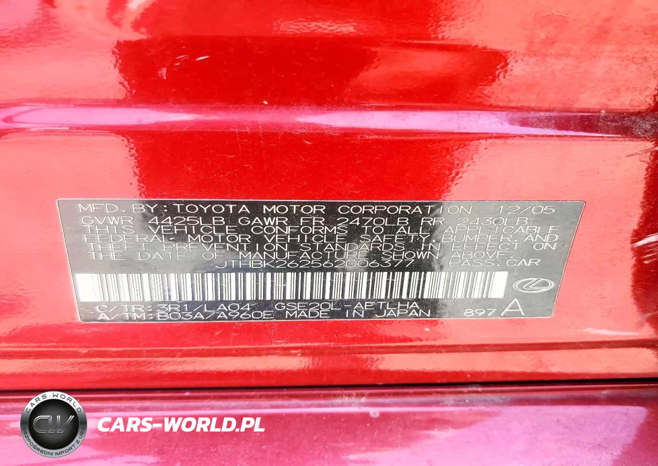 2006 Lexus Is 250 VIN:JTHBK262562006377 - 12