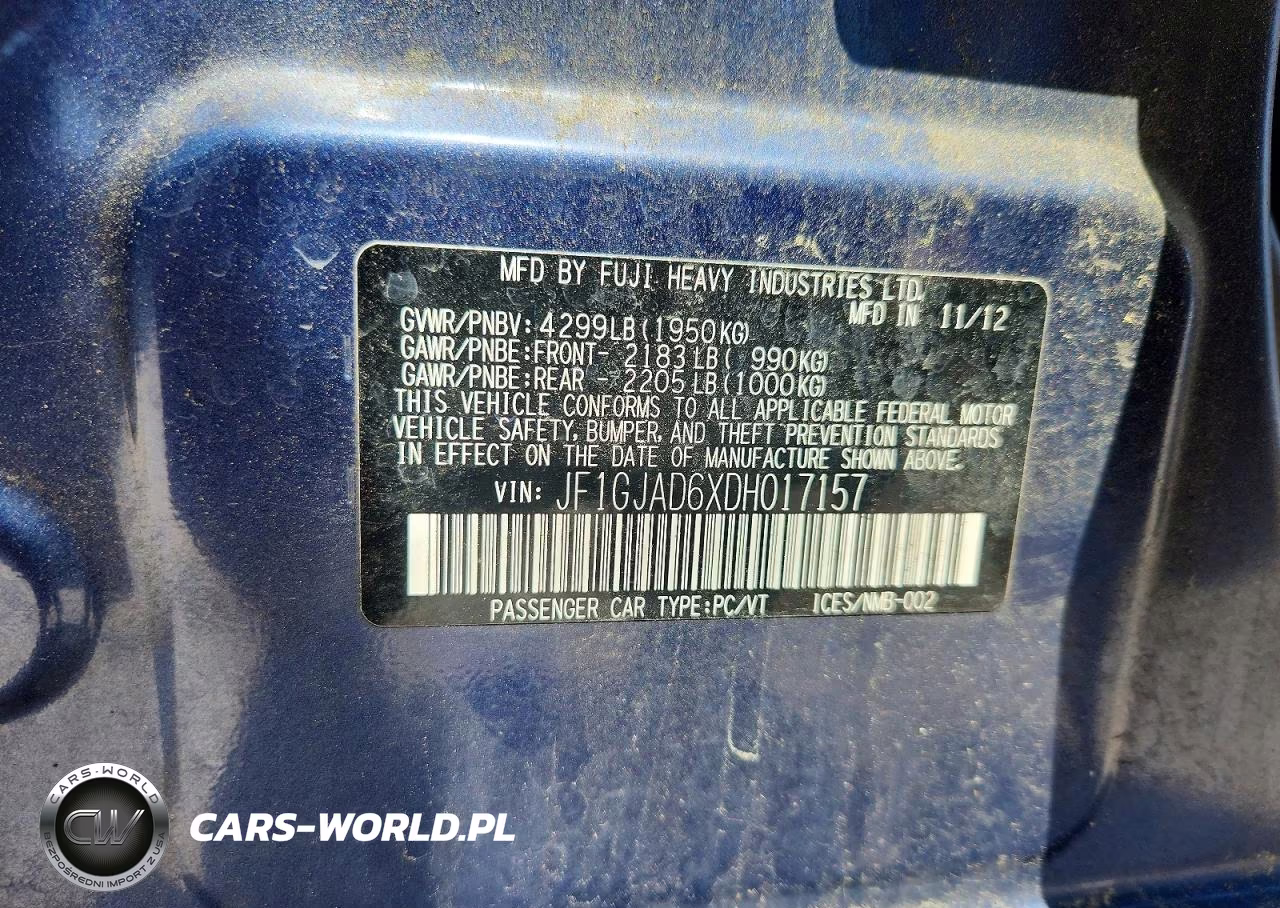 2013 Subaru Impreza Premium VIN:JF1GJAD6XDH017157 - 12