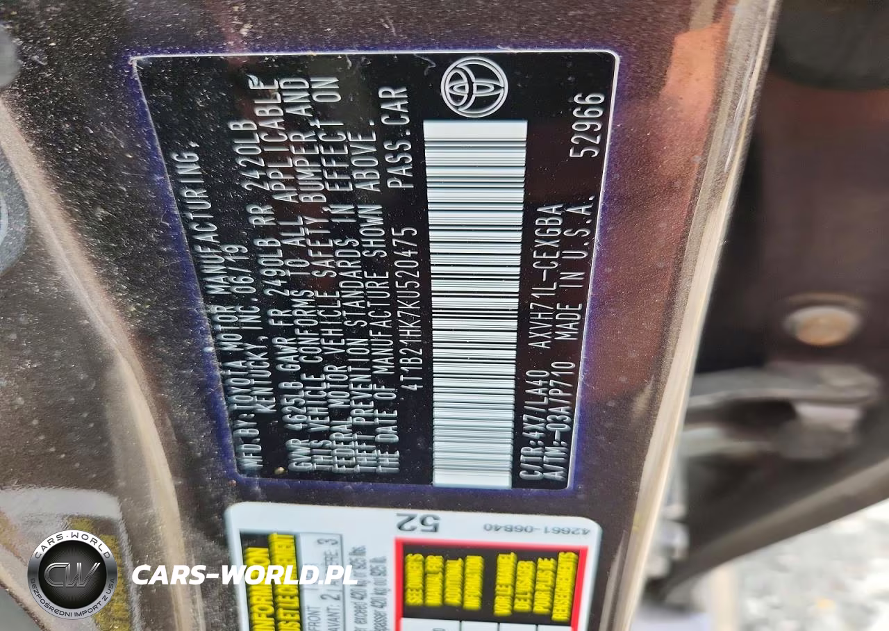 2019 Toyota Camry Hybrid Xle VIN:4T1B21HK7KU520475 - 12