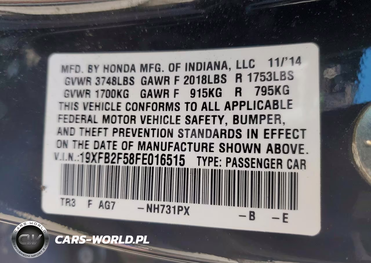 2015 Honda Civic Lx VIN:19XFB2F58FE016515 - 12