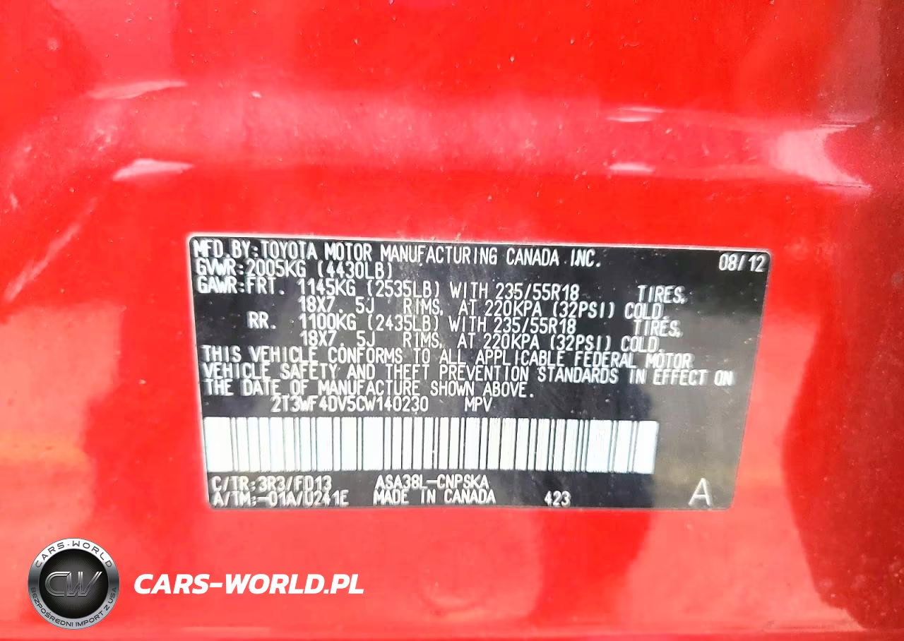 2012 Toyota Rav4 Sport VIN:2T3WF4DV5CW140230 - 13