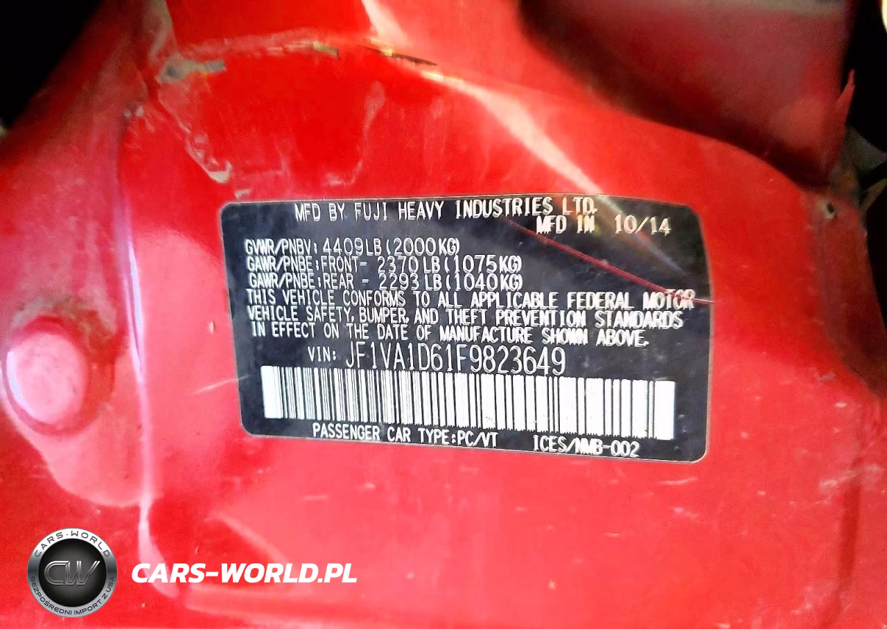 2015 Subaru Wrx Premium VIN:JF1VA1D61F9823649 - 12