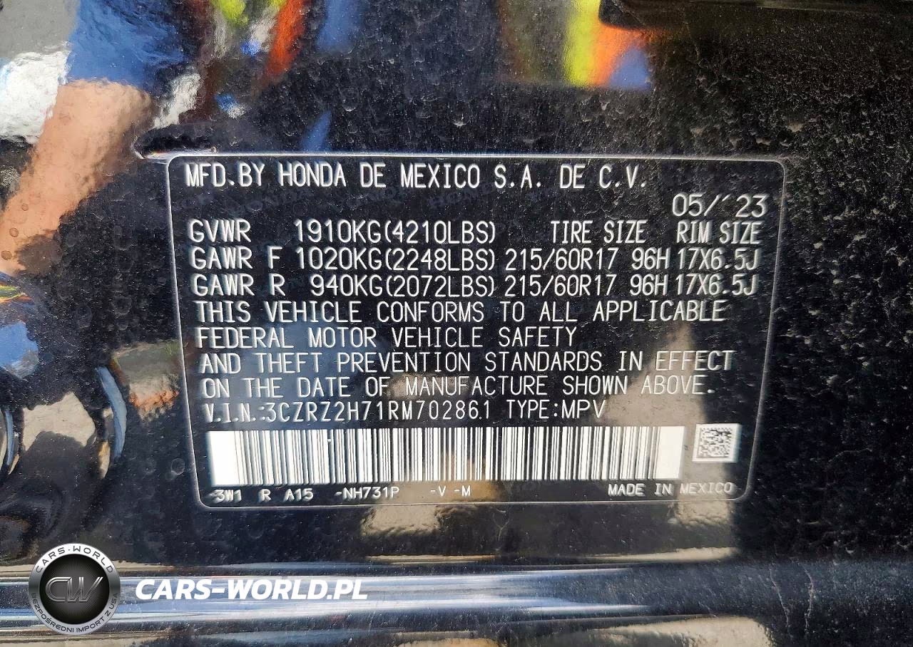2024 Honda Hr-V Exl VIN:3CZRZ2H71RM702861 - 13