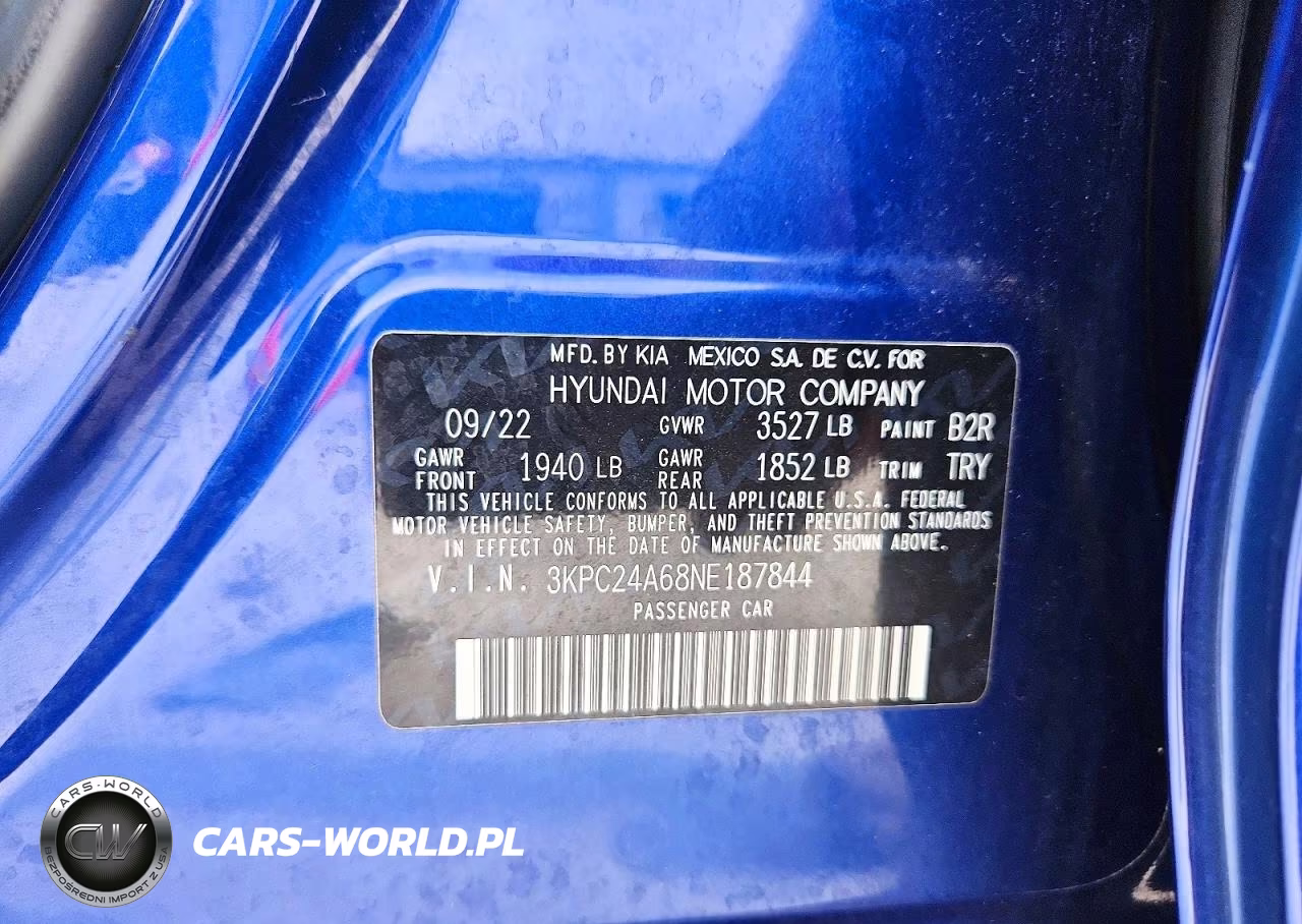 2022 Hyundai Accent Sel VIN:3KPC24A68NE187844 - 12