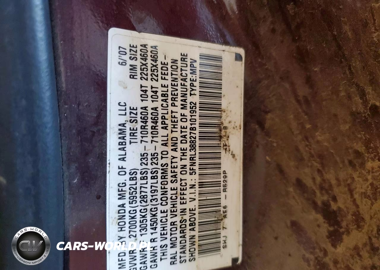 2007 Honda Odyssey Touring VIN:5FNRL38827B101952 - 13