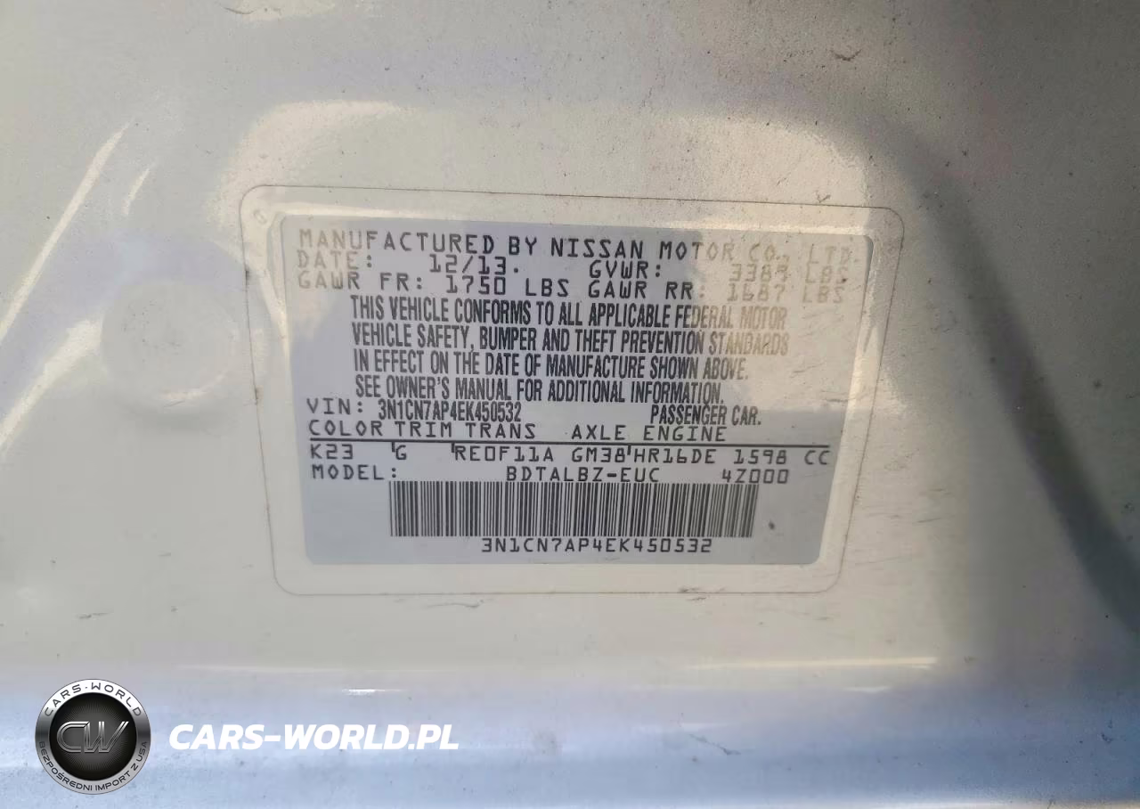 2014 Nissan Versa 1.6 S VIN:3N1CN7AP4EK450532 - 12