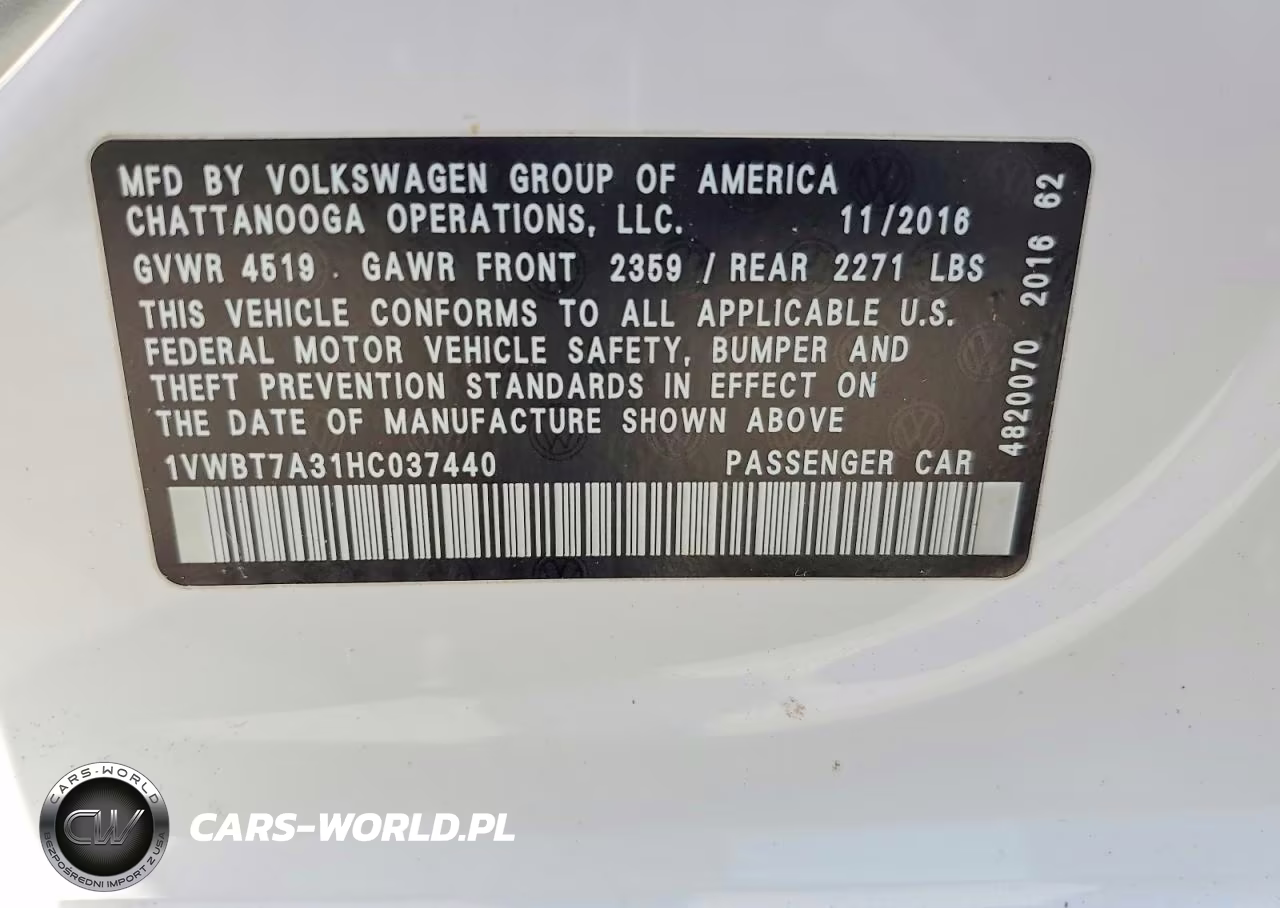 2017 Volkswagen Passat Se VIN:1VWBT7A31HC037440 - 12