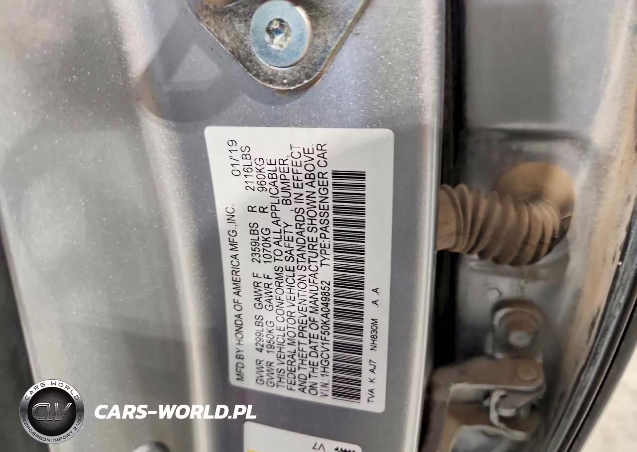 2019 Honda Accord Exl VIN:1HGCV1F50KA049852 - 12