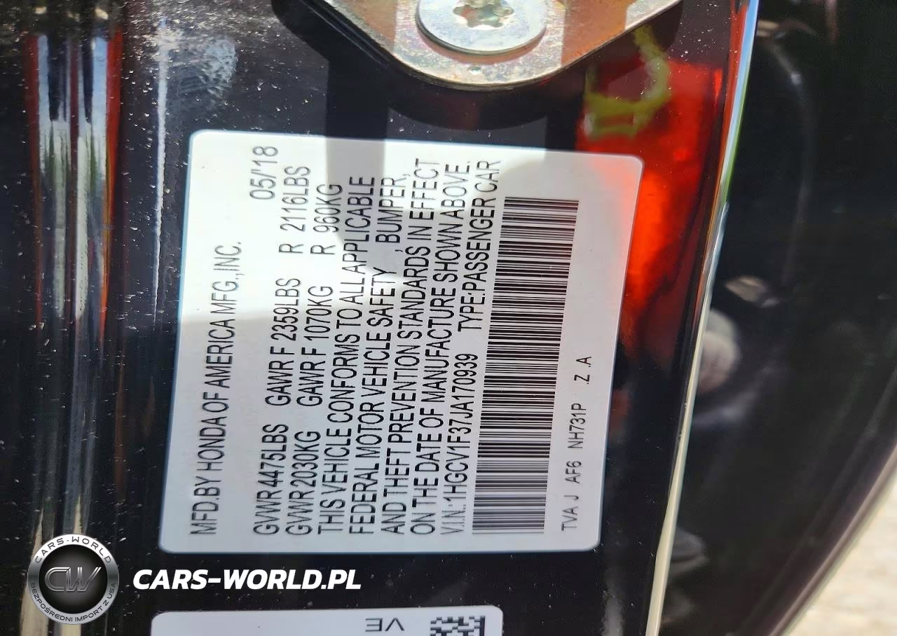 2018 Honda Accord Sport VIN:1HGCV1F37JA170939 - 12