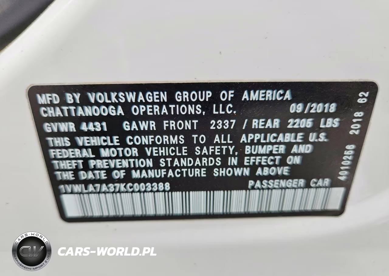 2019 Volkswagen Passat Wolfsburg VIN:1VWLA7A37KC003388 - 12