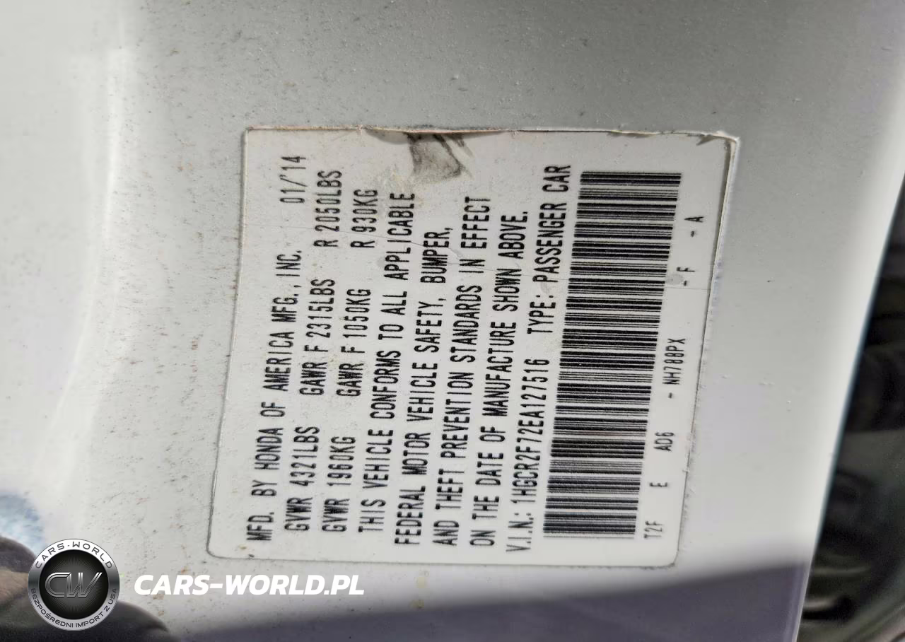 2014 Honda Accord Ex VIN:1HGCR2F72EA127516 - 12