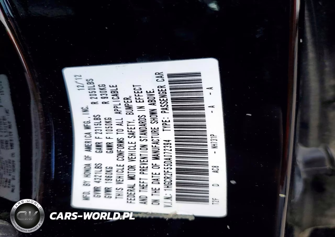 2013 Honda Accord Sport VIN:1HGCR2F55DA072394 - 13