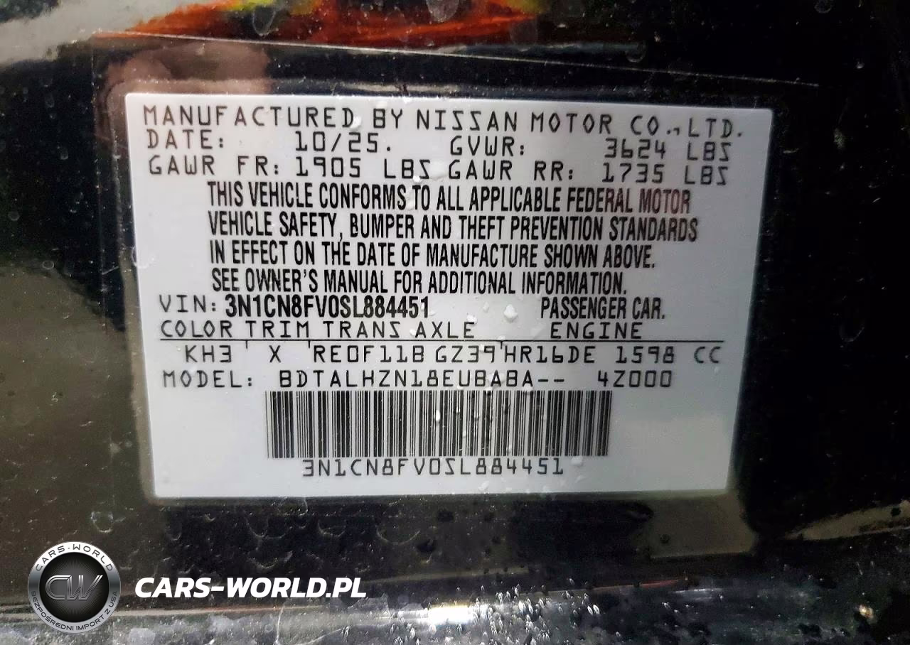 2025 Nissan Versa Sr VIN:3N1CN8FV0SL884451 - 12