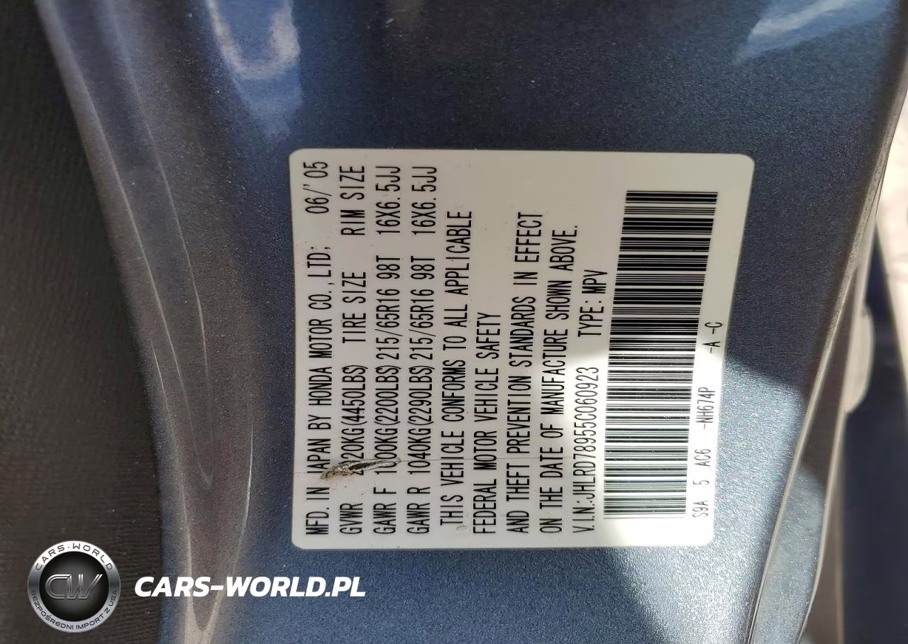 2005 Honda Cr-V Se VIN:JHLRD78955C060923 - 12