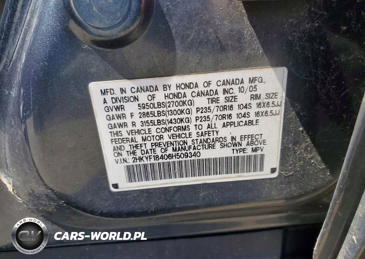 2006 Honda Pilot Ex VIN:2HKYF18406H509340 - 12
