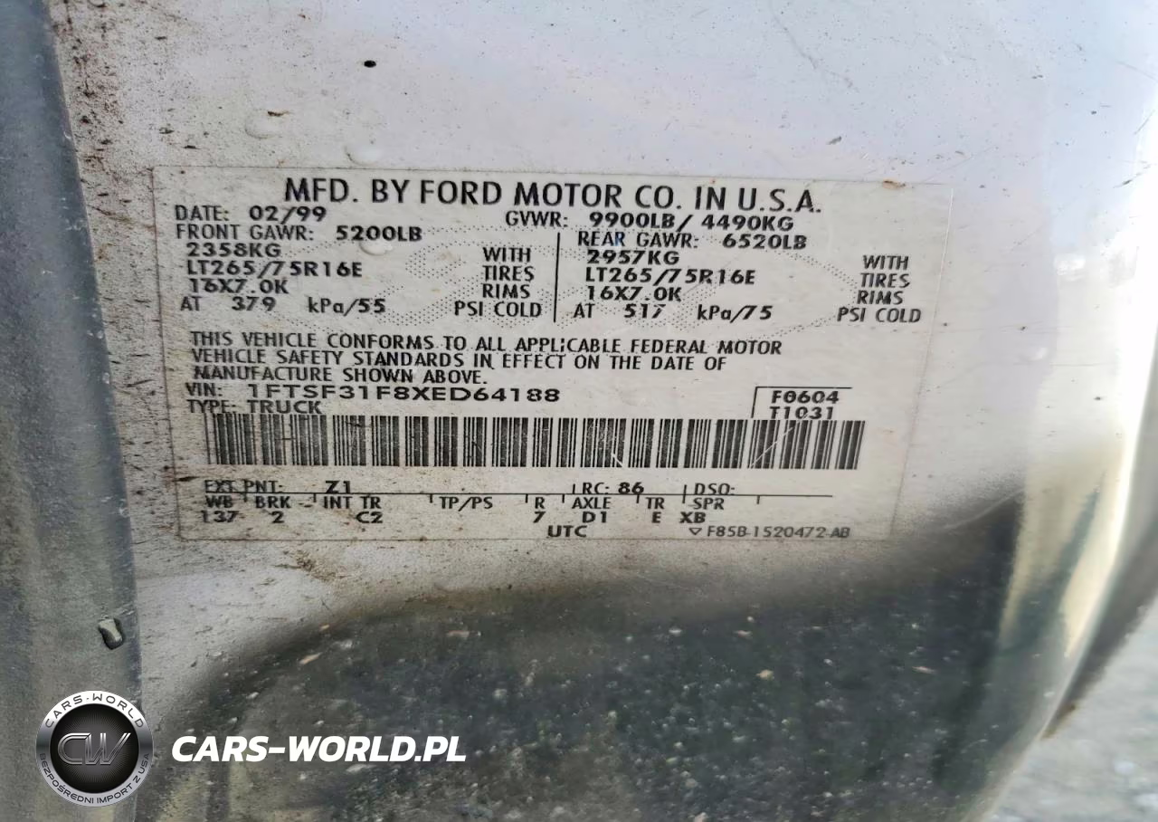 1999 Ford F350 Srw Super Duty VIN:1FTSF31F8XED64188 - 12