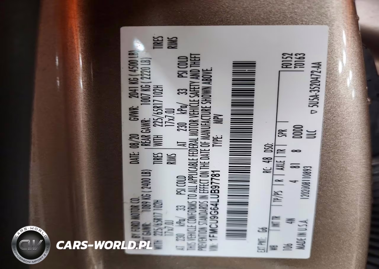 2020 Ford Escape Se VIN:1FMCU9G64LUB97781 - 14