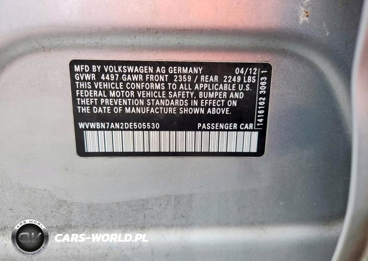 2013 Volkswagen Cc Sport VIN:WVWBN7AN2DE505530 - 12