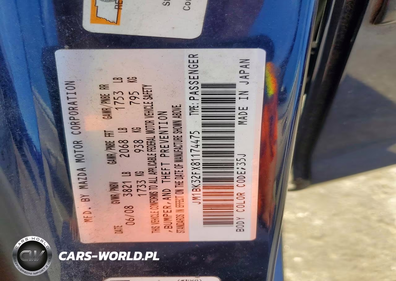 2008 Mazda 3 I VIN:JM1BK32FX81174475 - 12