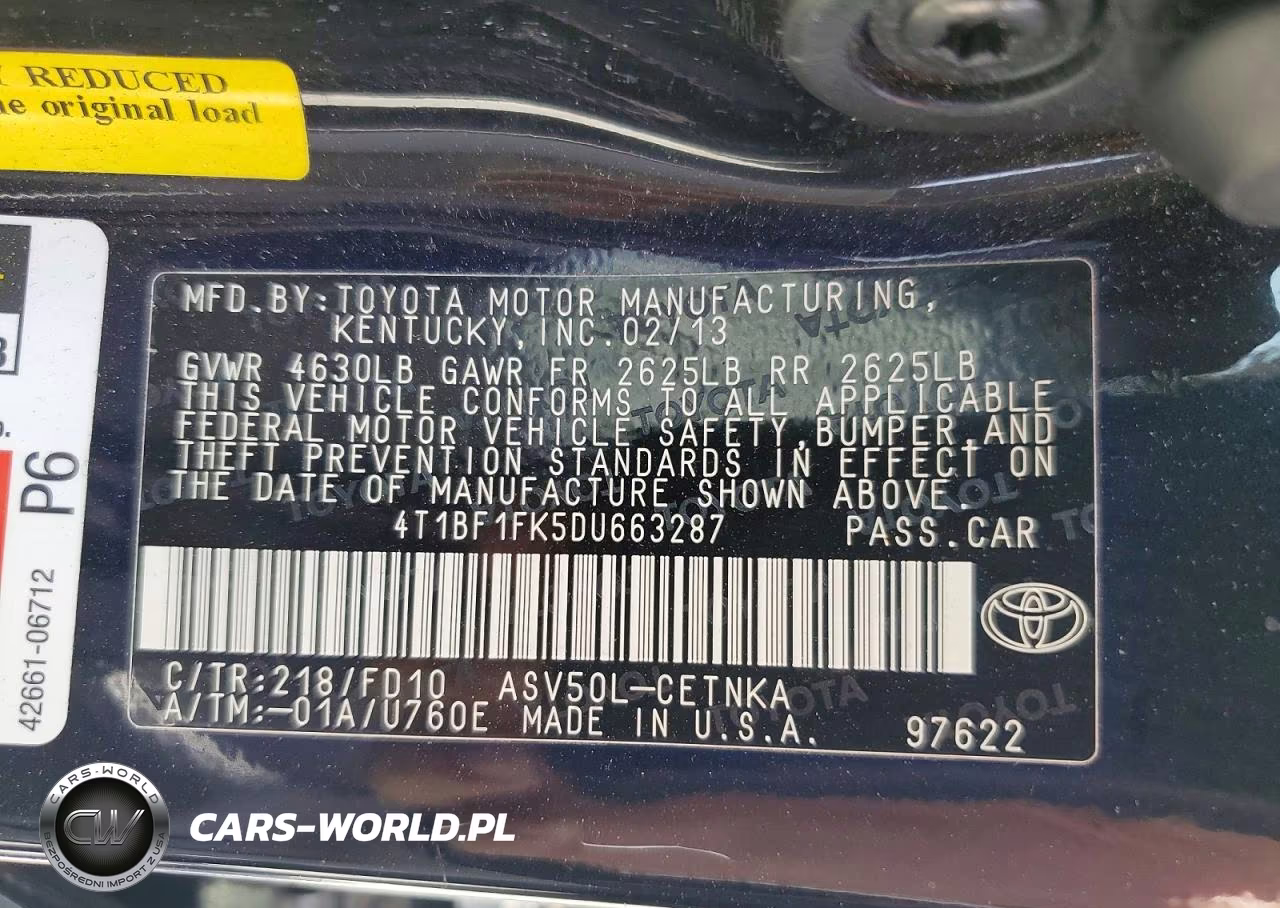2013 Toyota Camry Le VIN:4T1BF1FK5DU663287 - 13
