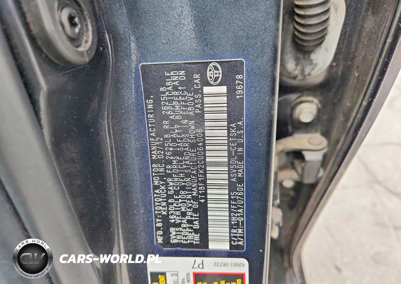 2012 Toyota Camry Se VIN:4T1BF1FK2CU064006 - 12