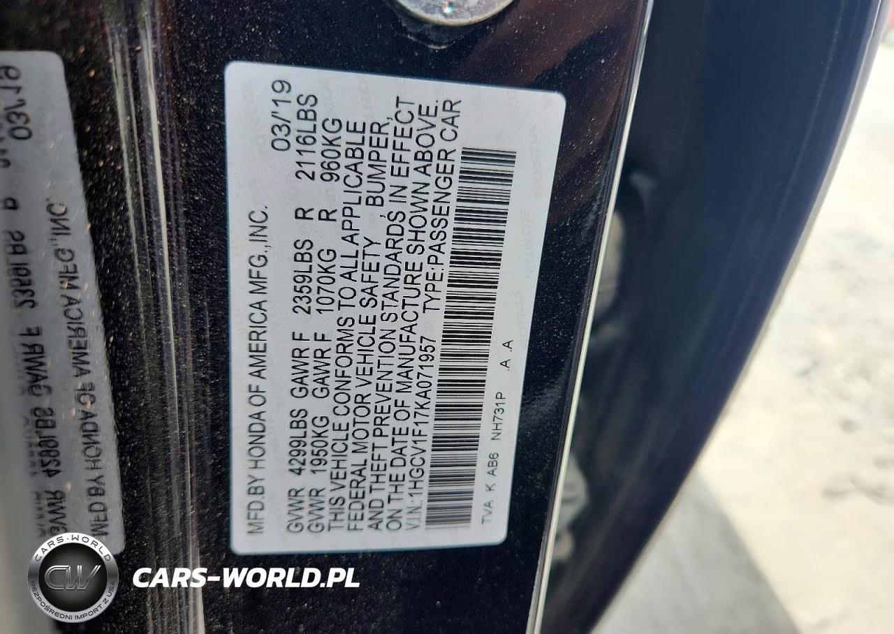 2019 Honda Accord Lx VIN:1HGCV1F17KA071957 - 12