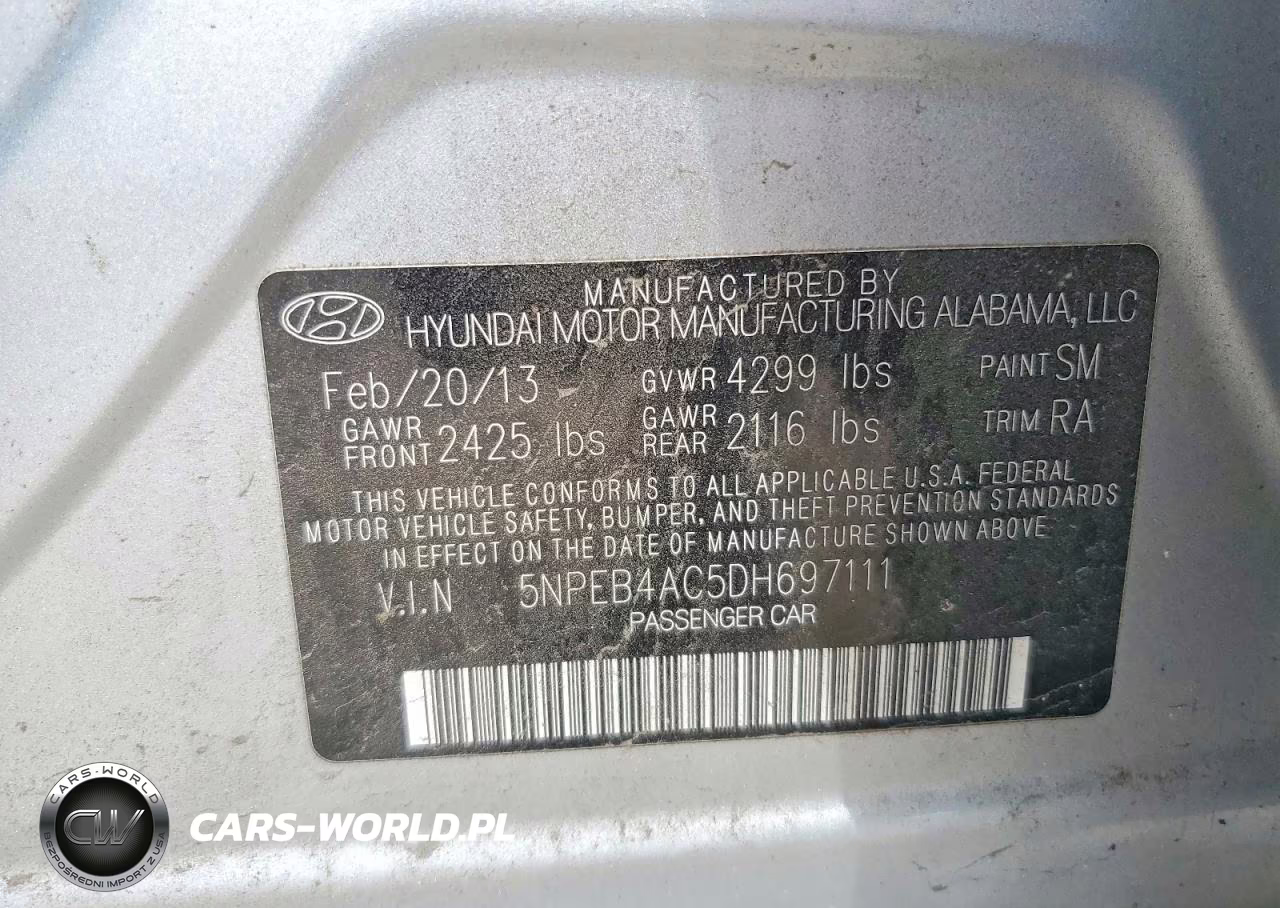 2013 Hyundai Sonata Gls VIN:5NPEB4AC5DH697111 - 12