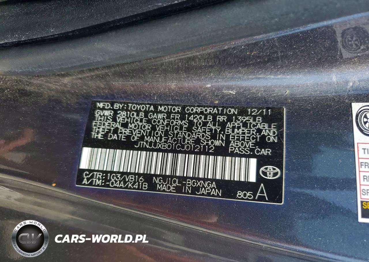 2012 Scion Iq Base VIN:JTNJJXB01CJ012112 - 12