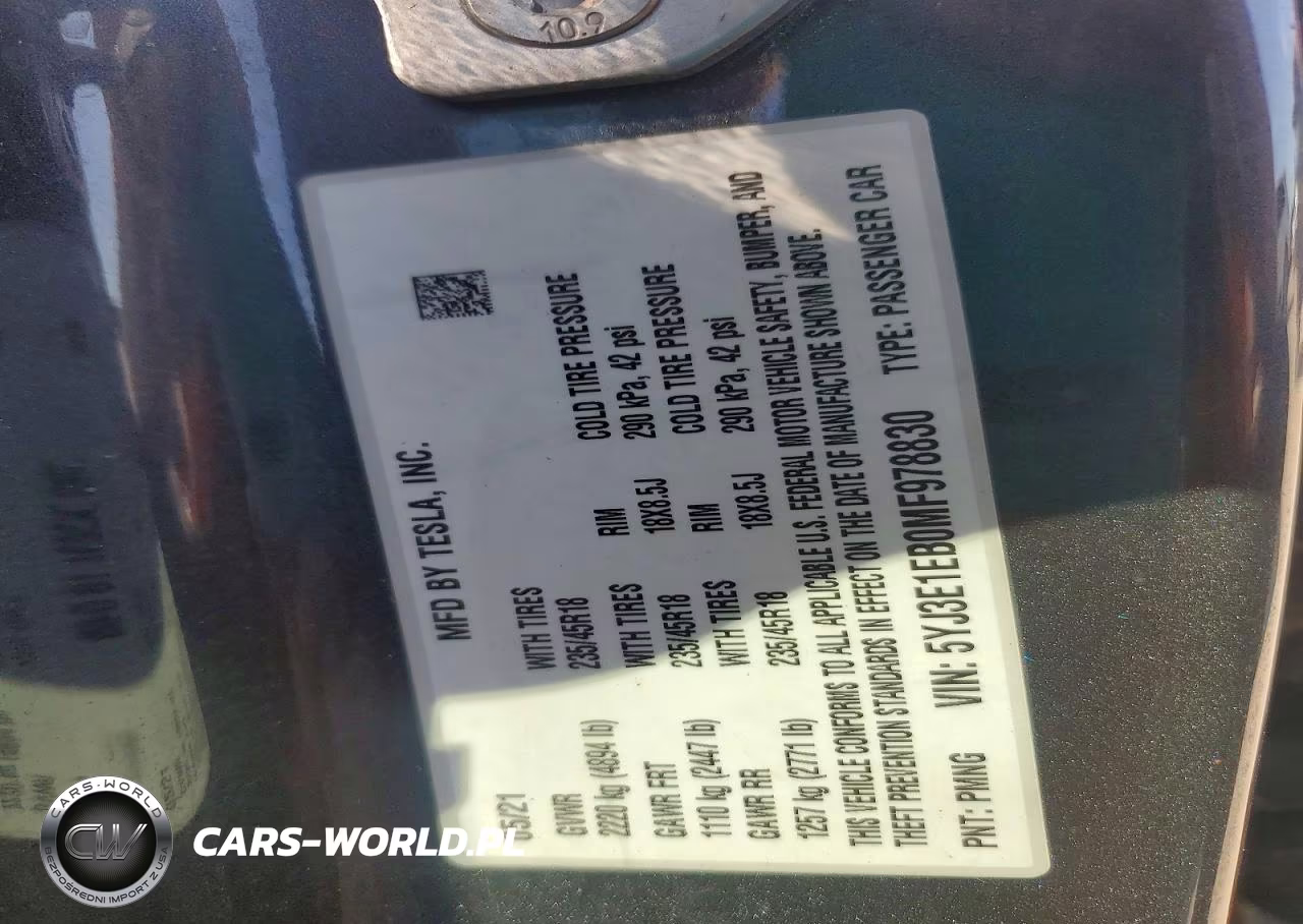 2021 Tesla Mod VIN:5YJ3E1EB0MF978830 - 12