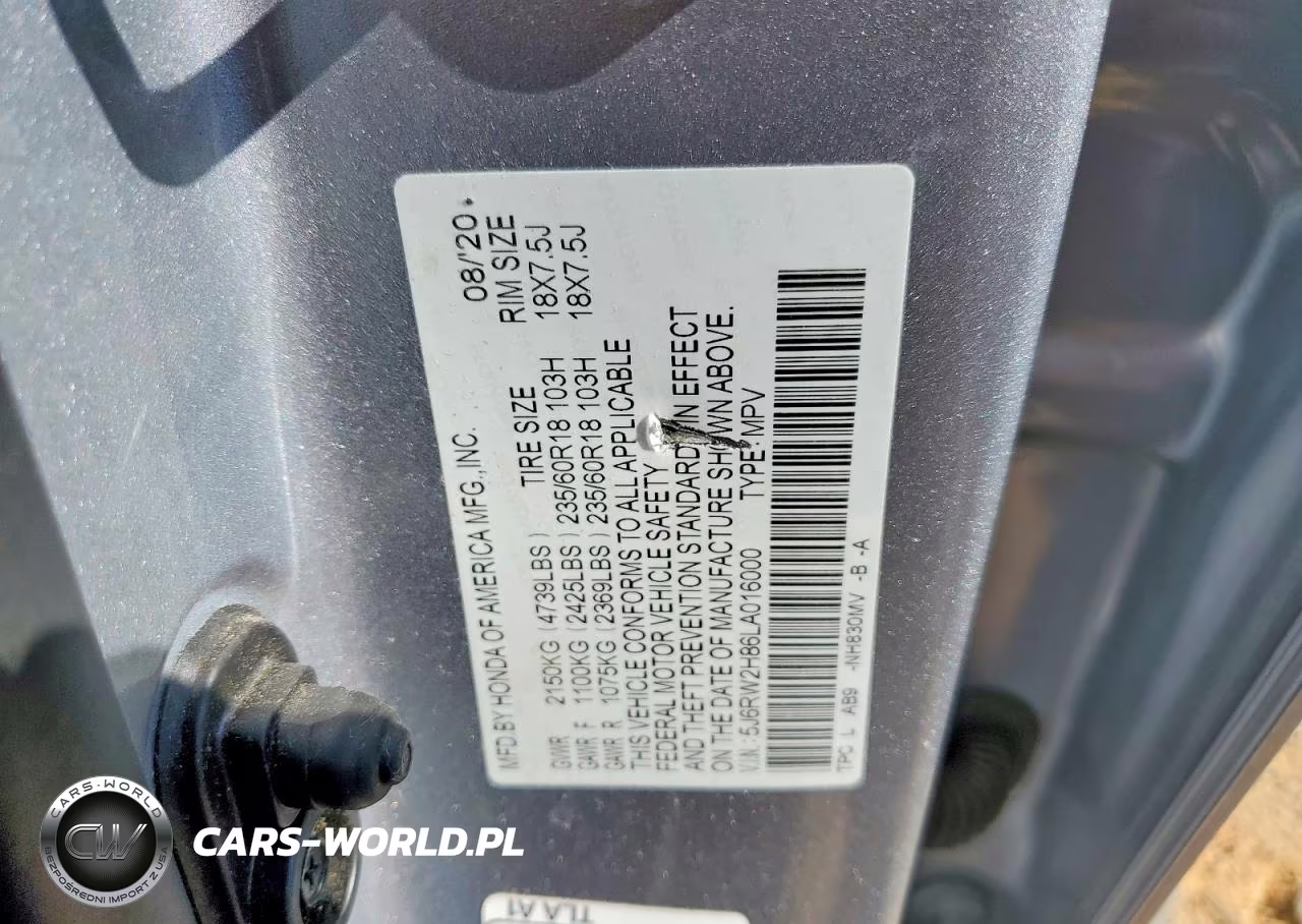 2020 Honda Cr-V Exl VIN:5J6RW2H86LA016000 - 13