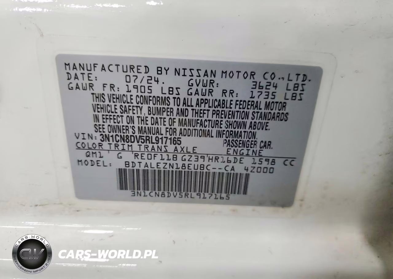 2024 Nissan Versa S VIN:3N1CN8DV5RL917165 - 12