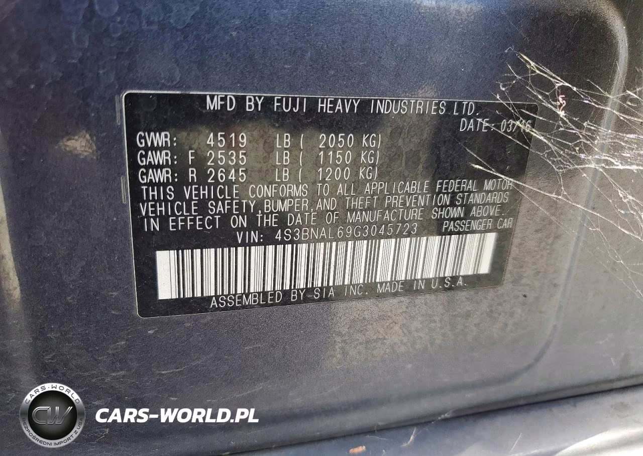 2016 Subaru Legacy 2.5I Limited VIN:4S3BNAL69G3045723 - 12