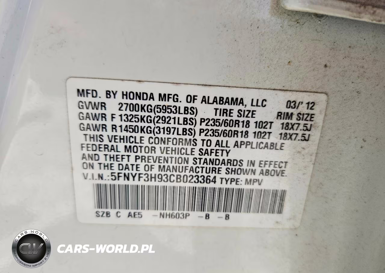 2012 Hond Pilot VIN:5FNYF3H93CB023364 - 12