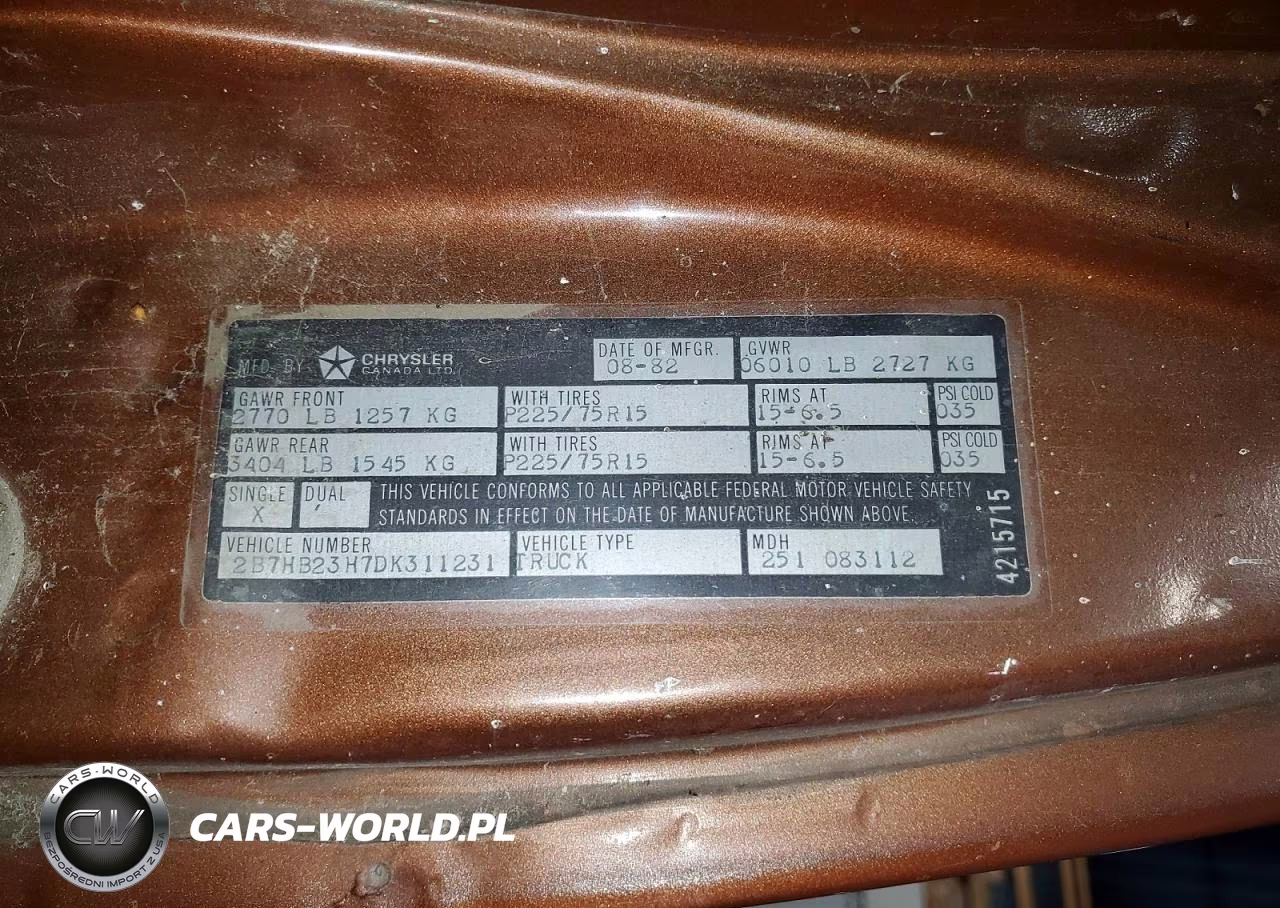 1983 Dodge 1500 Ram Vans Cargo VIN:2B7HB23H7DK311231 - 13