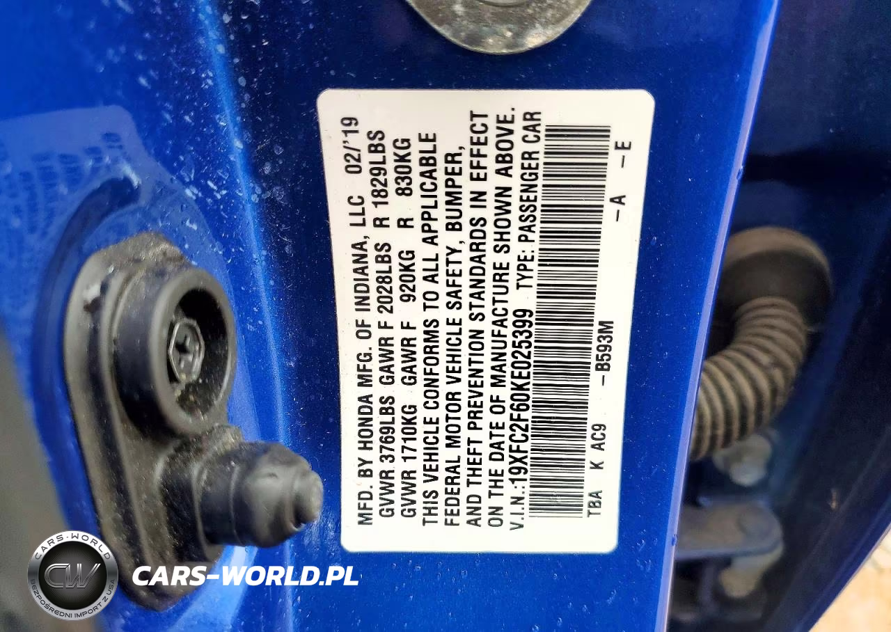 2019 Honda Civic Lx VIN:19XFC2F60KE025399 - 12