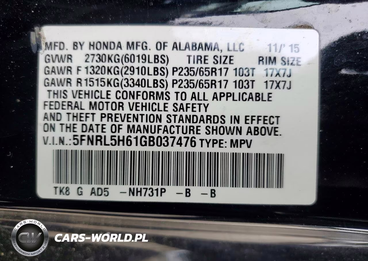 2016 Honda Odyssey Exl VIN:5FNRL5H61GB037476 - 13