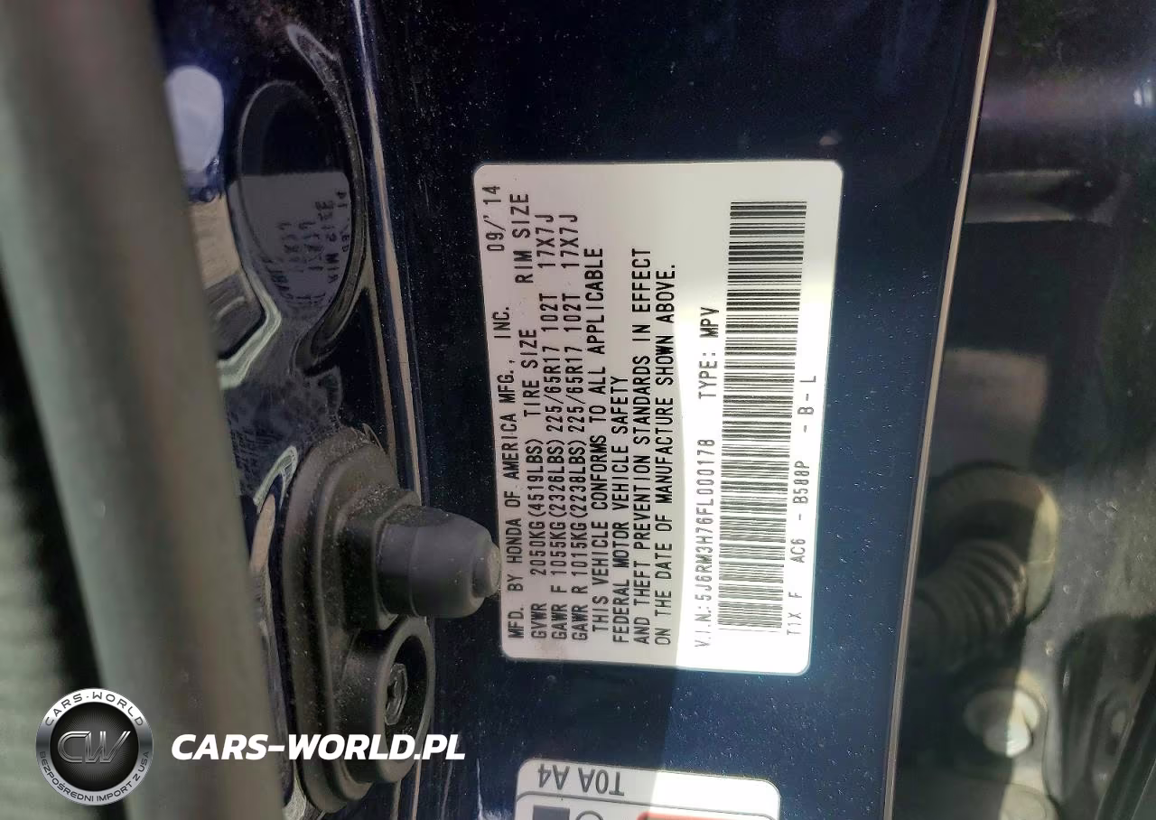 2015 Honda Cr-V Exl VIN:5J6RM3H76FL000178 - 13