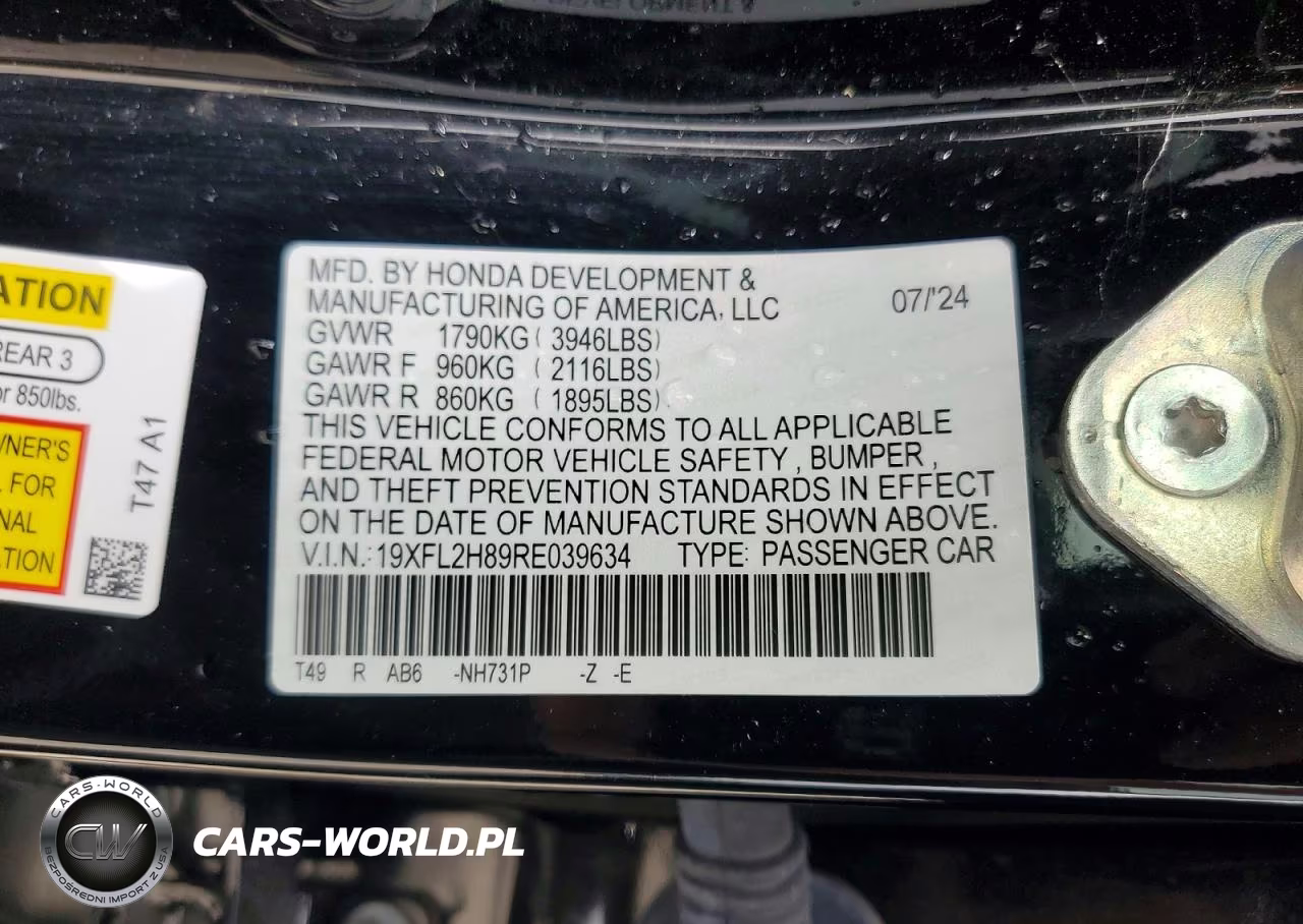 2024 Honda Civic Sport VIN:19XFL2H89RE039634 - 12
