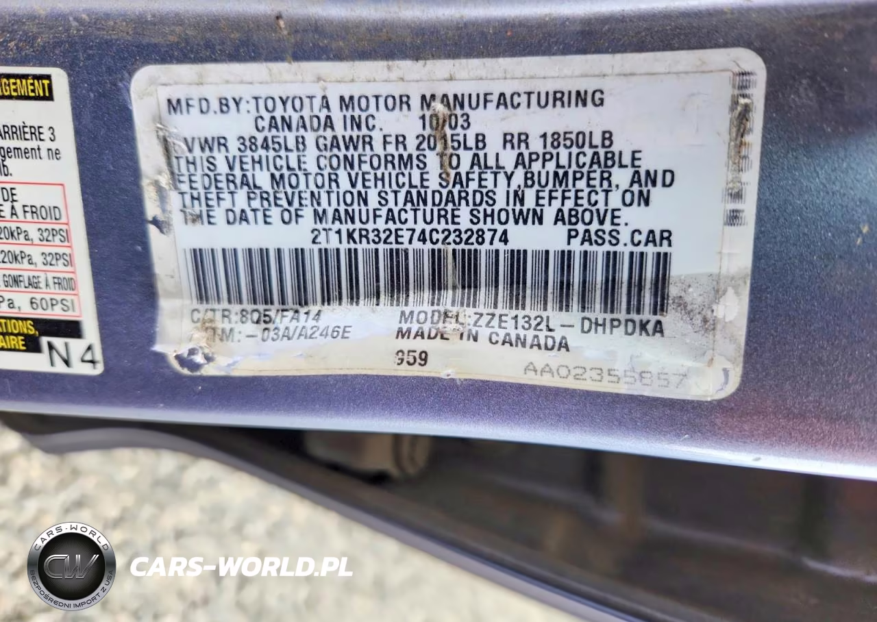 2004 Toyota Corolla Matrix Xr VIN:2T1KR32E74C232874 - 12