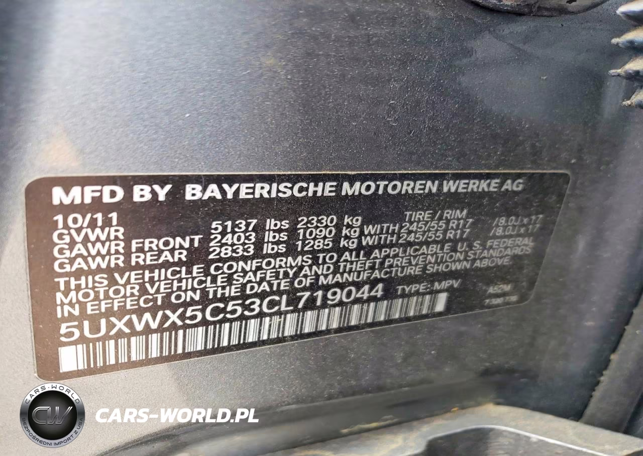 2012 BMW X3 VIN:5UXWX5C53CL719044 - 12