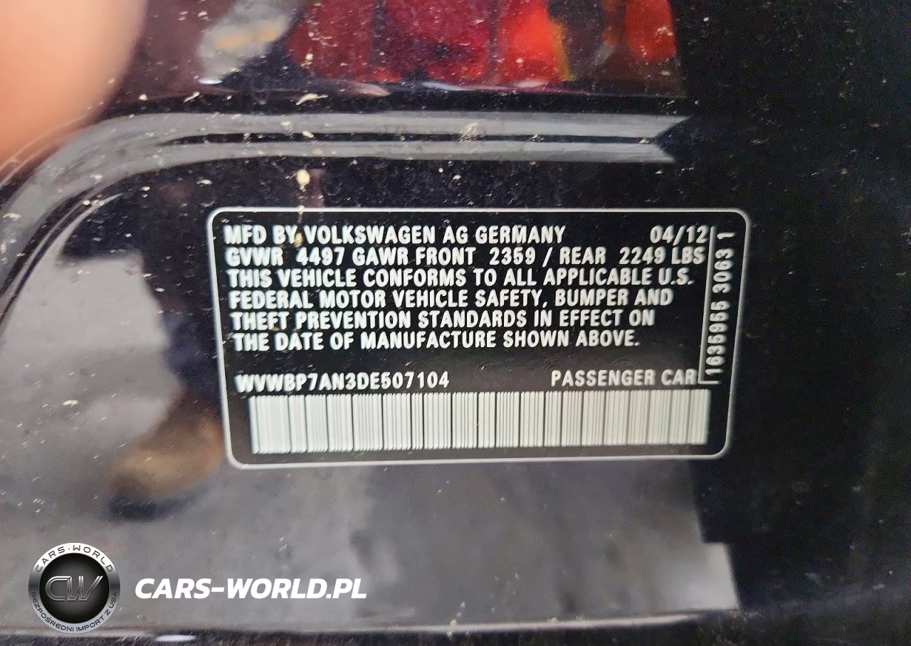 2013 Volkswagen Cc Sport VIN:WVWBP7AN3DE507104 - 12