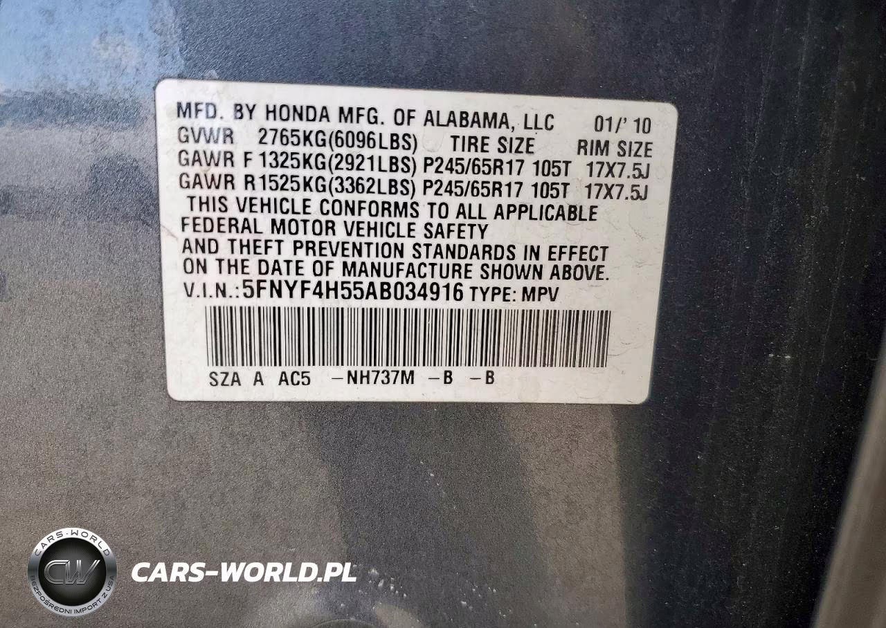 2010 Honda Pilot Exl VIN:5FNYF4H55AB034916 - 12