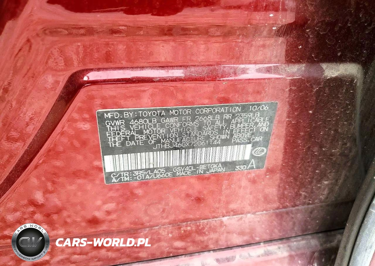 2007 Lexus Es 350 VIN:JTHBJ46GX72061144 - 12