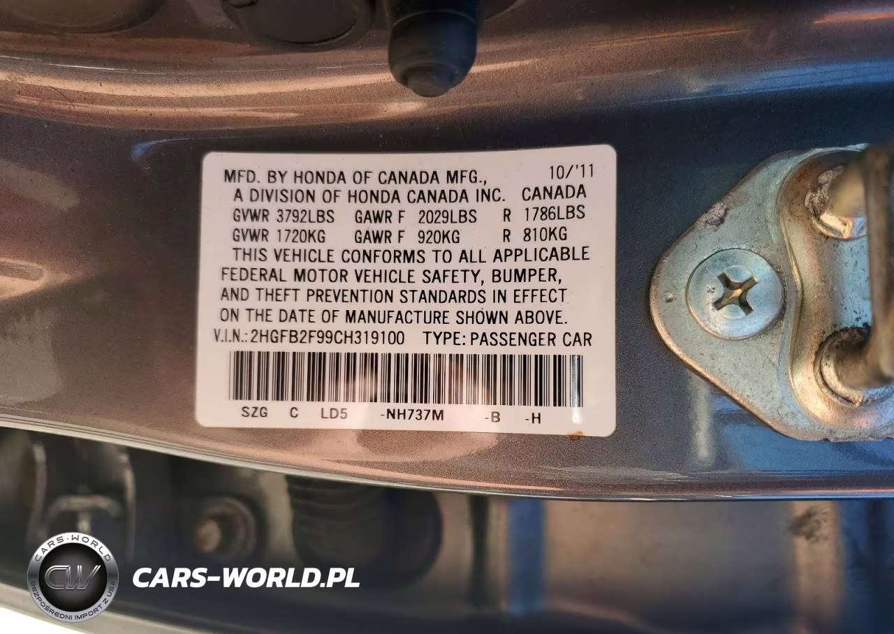 2012 Honda Civic Exl VIN:2HGFB2F99CH319100 - 12